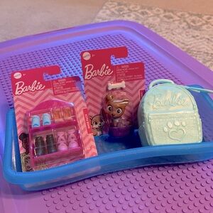Barbie accessories bundle. Pool, shoes, puppy, and bookbag